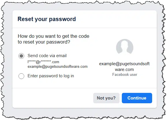 Facebook password reset.