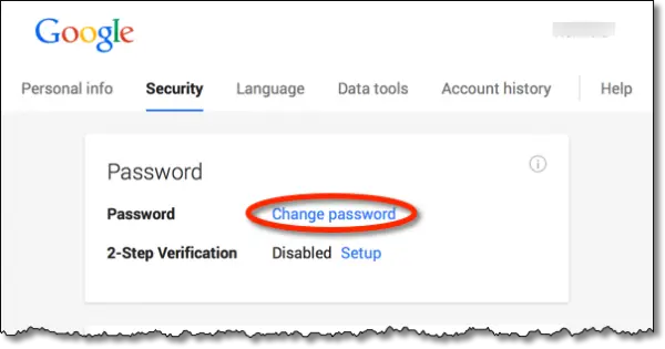 Gmail change password link