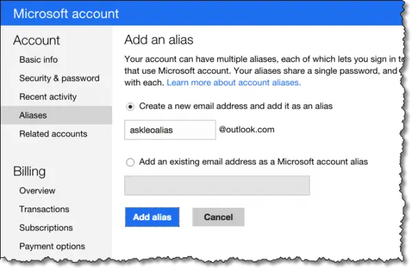 Outlook.com Add An Alias