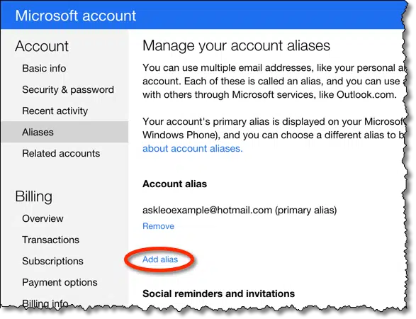 Outlook.com Add Alias Link