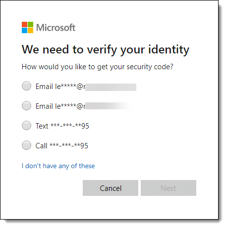 Microsoft account recovery - where to send the security codes