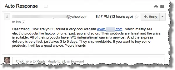 Auto-response spam