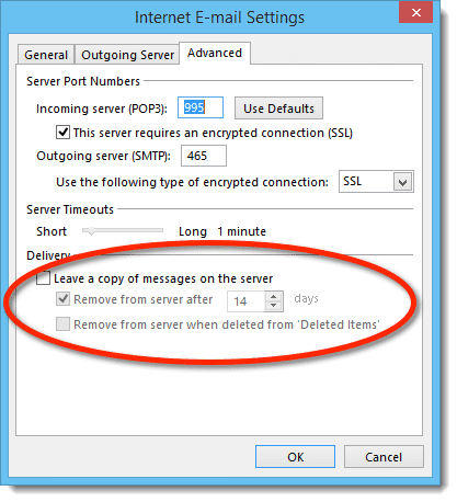 Outlook Leave a copy of messages on the server