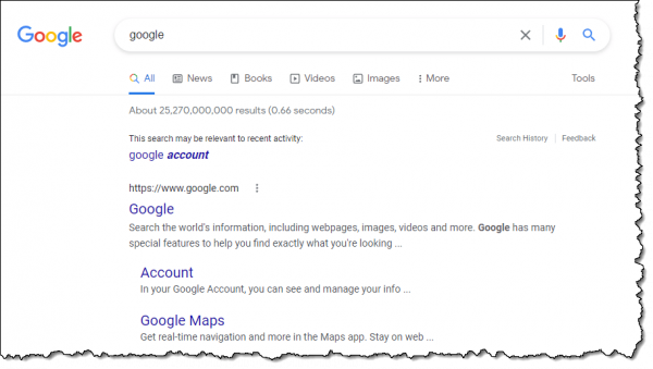 Results of searching for Google on Google.