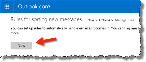 Outlook.com New Rule button