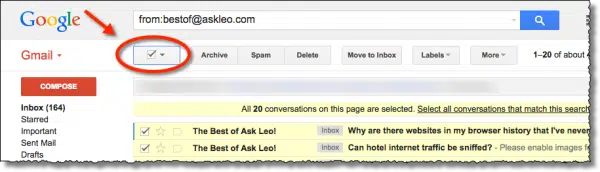 Gmail search - select all