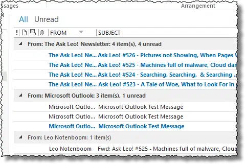 Email sorted in Outlook