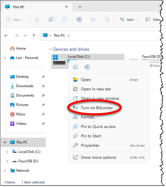 Turn on Bitlocker context menu item.