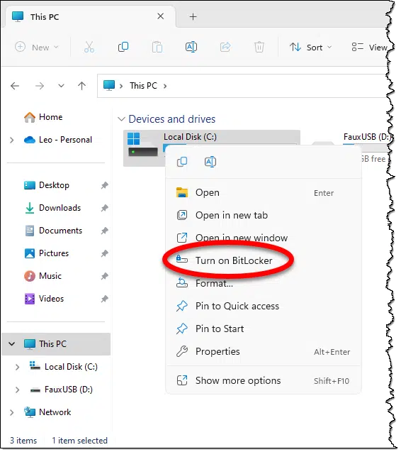 Turn on Bitlocker context menu item.