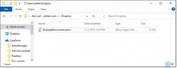 Dropbox folder containing a document.