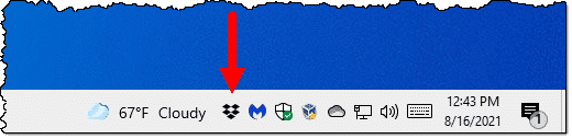 Dropbox icon in the notification area.