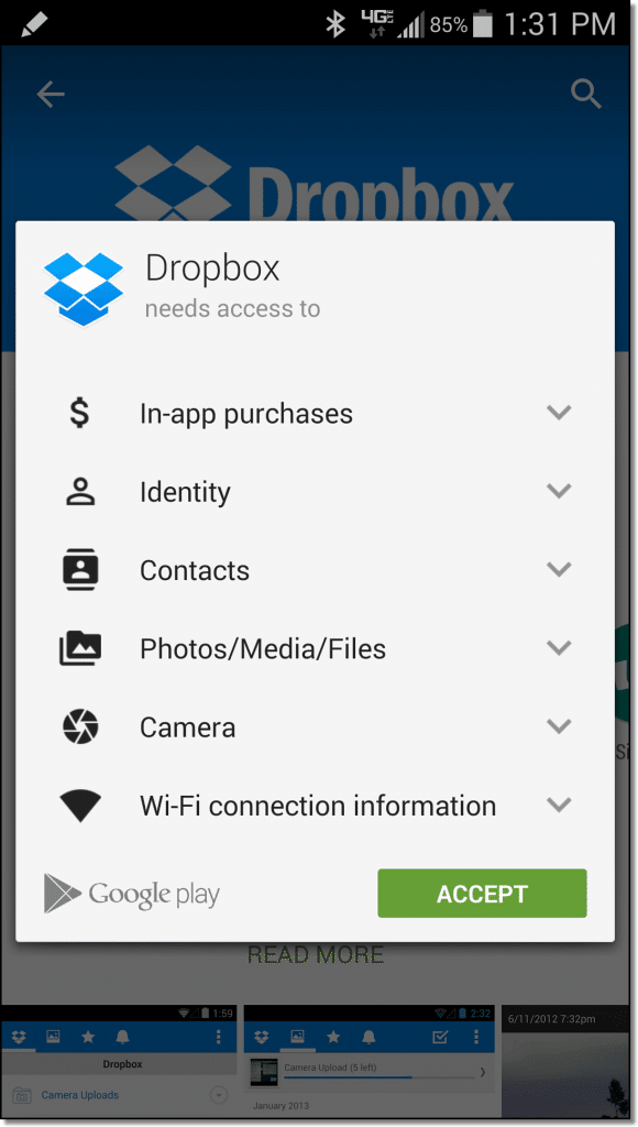 Dropbox App Permissions