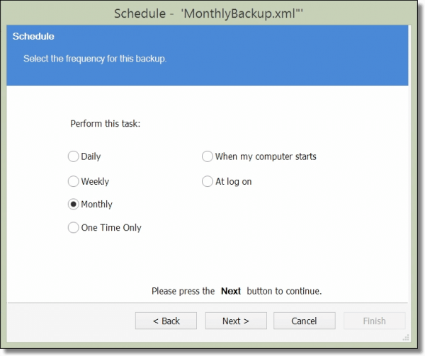 Selecting a Monthly Backup