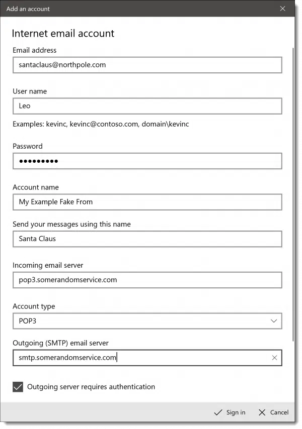 Adding a fake From: to an account configuration