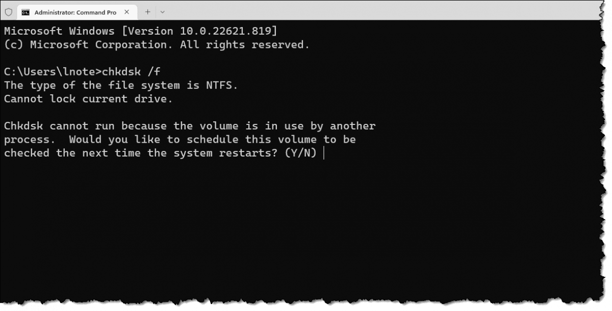 CHKDSK needing to be run on reboot.