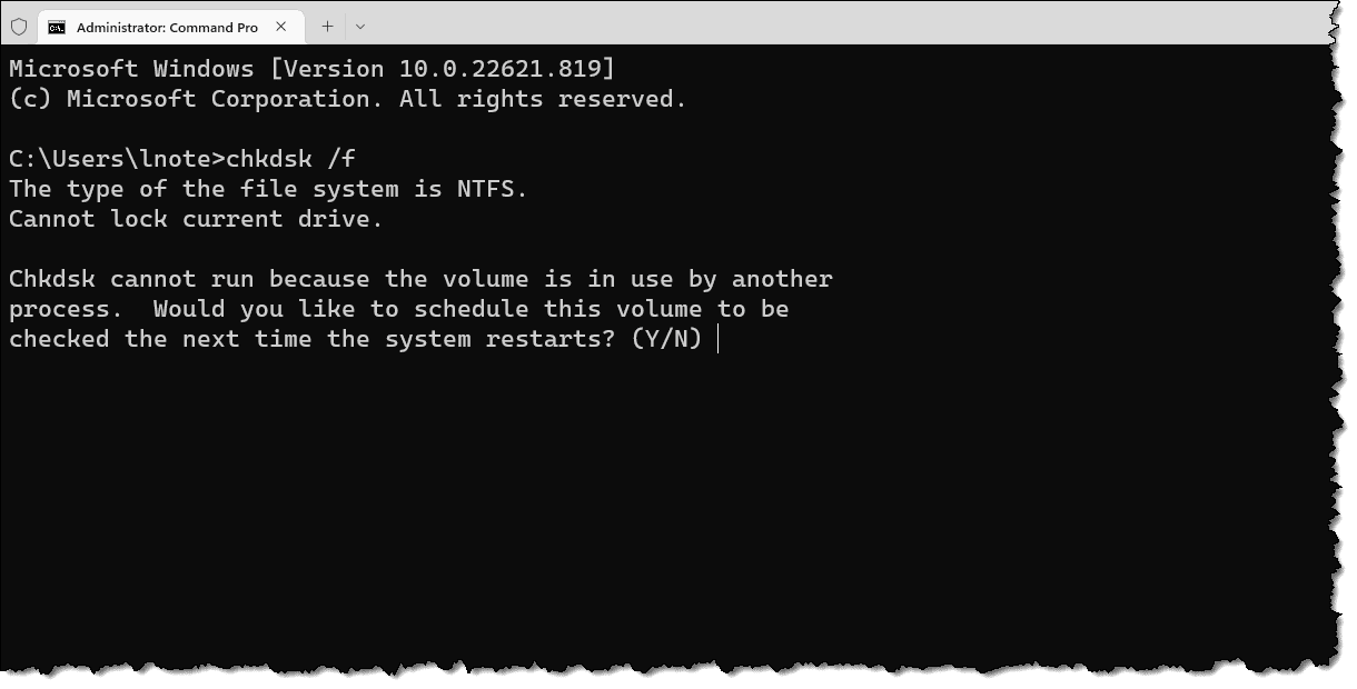 CHKDSK needing to be run on reboot.