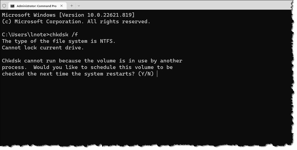 CHKDSK needing to be run on reboot.