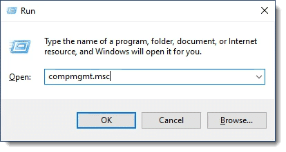 Start->Run compmgmt.msc