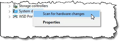 Scan for hardware changes menu item