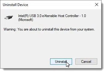 Uninstall Device Driver confirmation