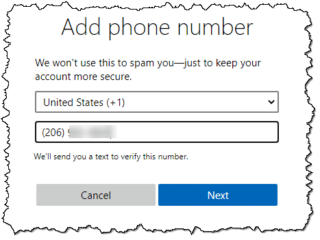 Adding a mobile phone number