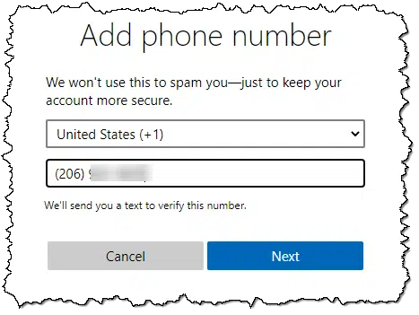 Adding a mobile phone number