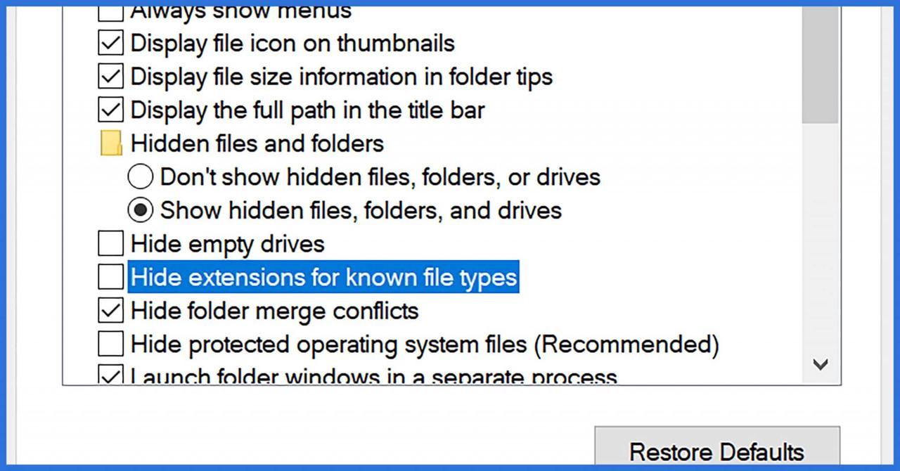 Hide extensions for known file types