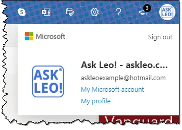 Clicking on the upper-right icon in Outlook.com