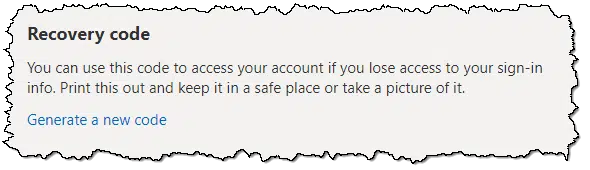 Advanced Security Recovery Code Information.