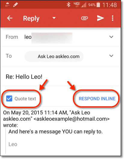 Gmail Mobile Reply