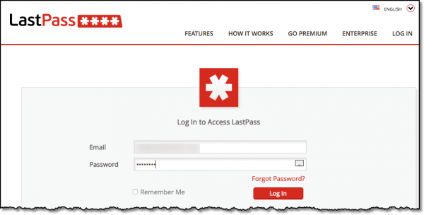 Lastpass login screen