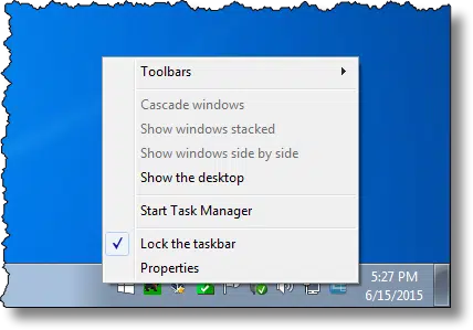 Right Click on the Taskbar