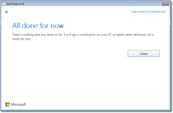 Windows 10 All Done status page