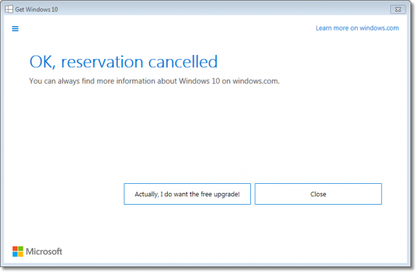 Windows 10 Cancelled