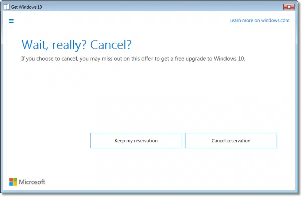 Windows 10 Cancel Confirm