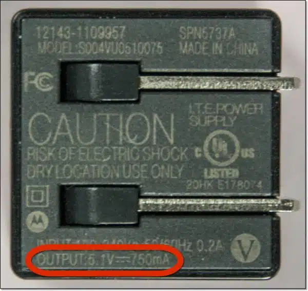 Power rating on a USB charger