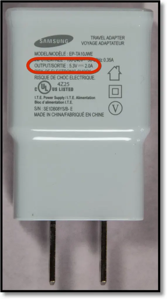 Power rating on a USB charger