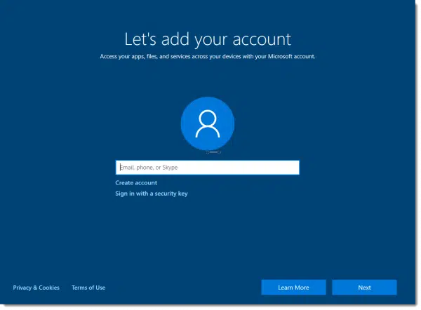 Windows 10 Setup - Add your account