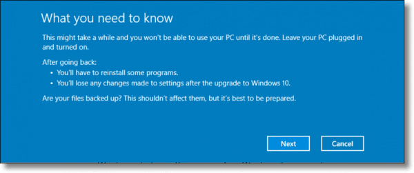 Go back to Windows 7 Warning