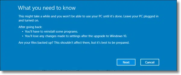 Go back to Windows 7 Warning