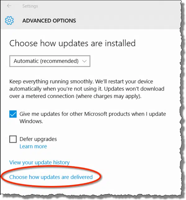 Windows 10 - Choose how updates are delivered