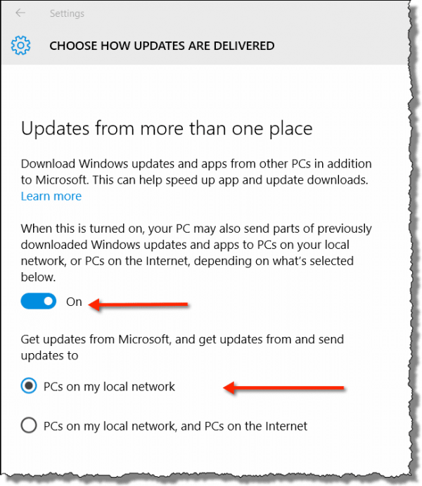Windows 10 Update delivery options