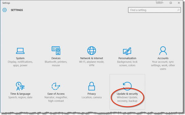 Windows 10 Settings - Update and security