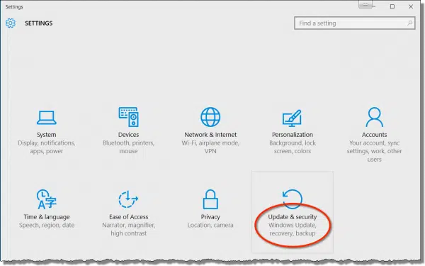 Windows 10 Settings - Update and security