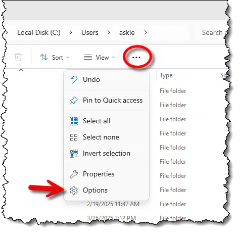 Windows 11 elipsis to options.