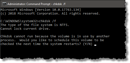 Chkdsk cannot run because the volume is in use by another process