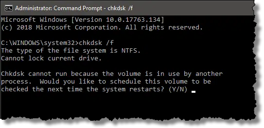 Chkdsk cannot run because the volume is in use by another process