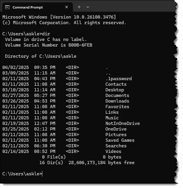 A simple DIR in c:\users\askle