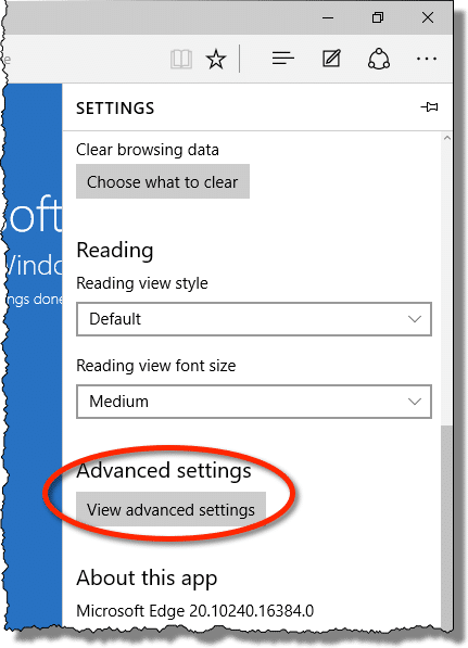 Edge Advanced Settings Link