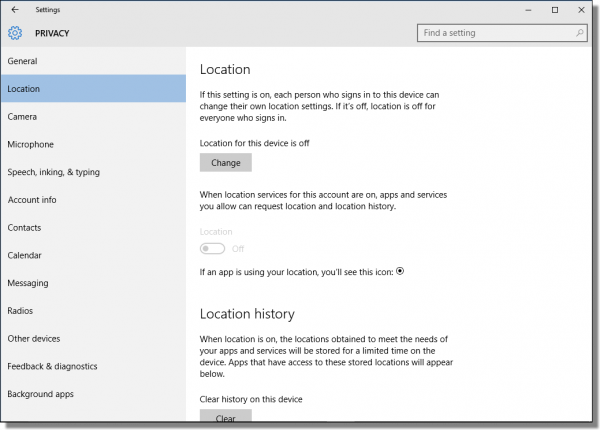 Windows 10 Privacy - Location